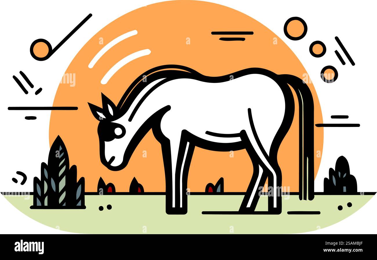 Symbol für flache Linie des Pferdes. Tier. Betrieb. Betrieb. Vektorabbildung Stock Vektor Symbol für flache Linie des Pferdes. Tier. Betrieb. Betrieb. Vektorabbildung Stock Vektor
