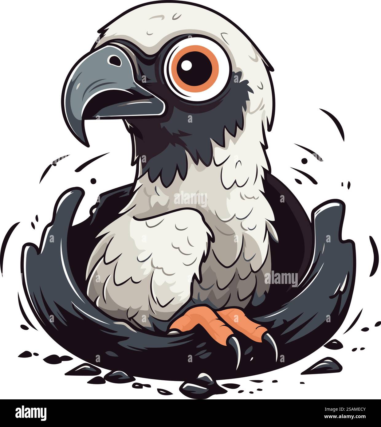 Vektorbild eines Geiers im Nest. Zeichentrickstil. Stock Vektor