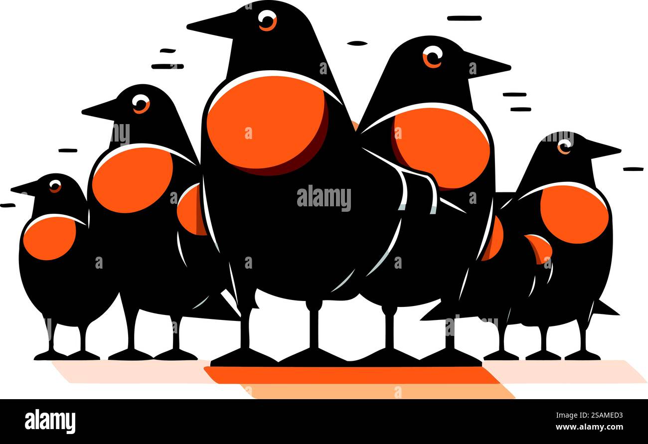 Gruppe von Pinguinen, isoliert auf weißem Hintergrund. Vektorabbildung. Stock Vektor