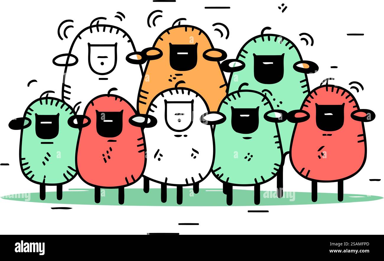 Lustige Karikaturschafe. Vektorillustration einer Gruppe von Schafen. Stock Vektor