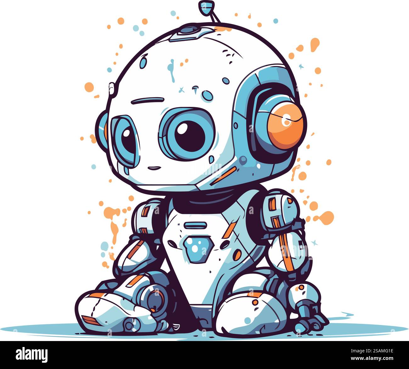 Niedlicher Karikaturroboter mit Kopfhörern. Vektordarstellung eines Roboters. Stock Vektor