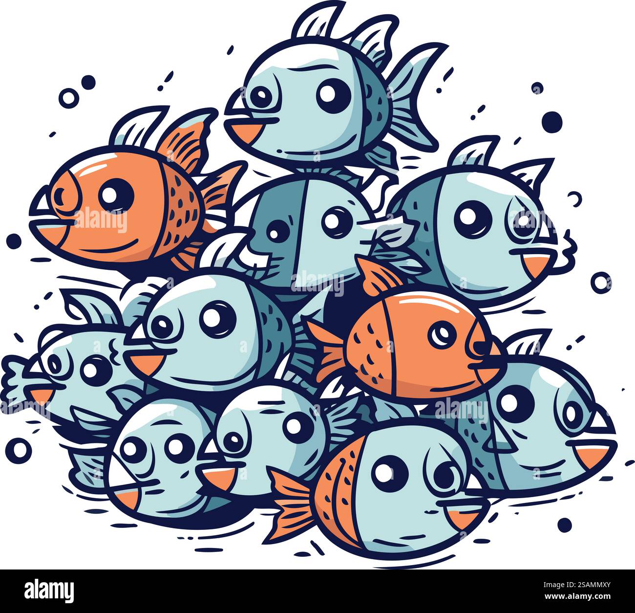 Niedliche Zeichentrickfische. Vektorillustration einer Gruppe von Fischen. Stock Vektor