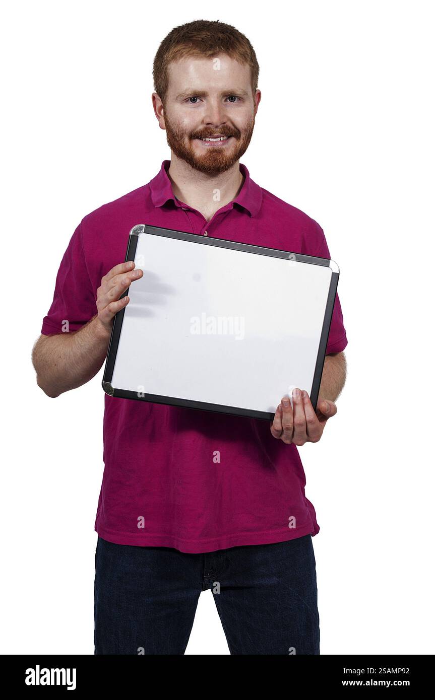 Junger Mann hält ein leeren Zeichen Stockfoto