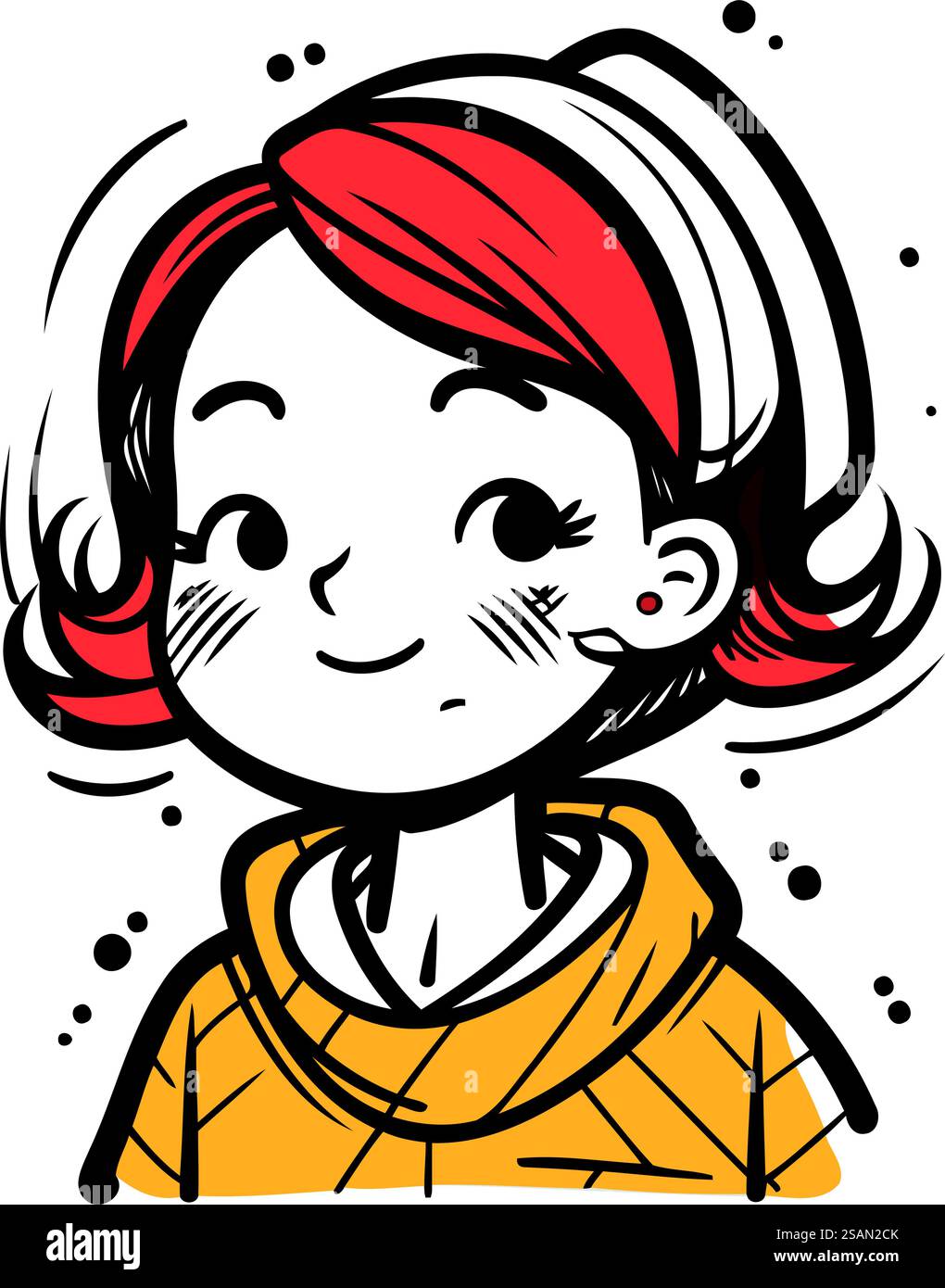 Vektorillustration eines Mädchens mit rotem Haar in einer gelben Jacke. Stock Vektor