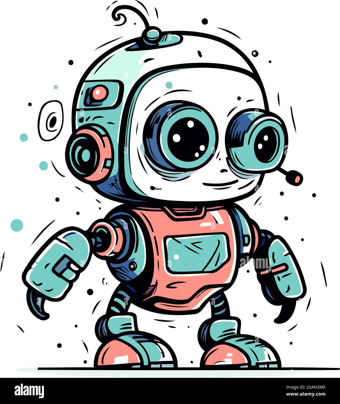 Niedlicher Karikaturroboter. Handgezeichnete Vektorillustration isoliert auf weißem Hintergrund. Stock Vektor