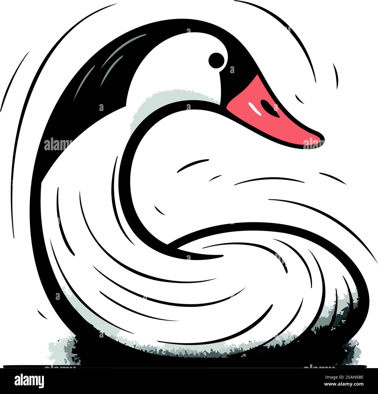 Vektorbild eines Schwans auf weißem Hintergrund. Handgezeichnete Abbildung Stock Vektor