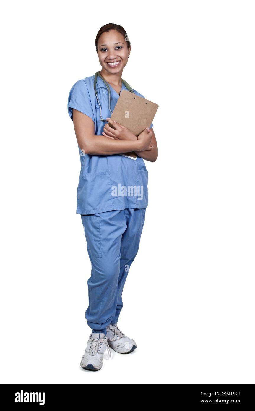 Schöne schwarze afroamerikanische Ärztin in Peelings Stockfoto