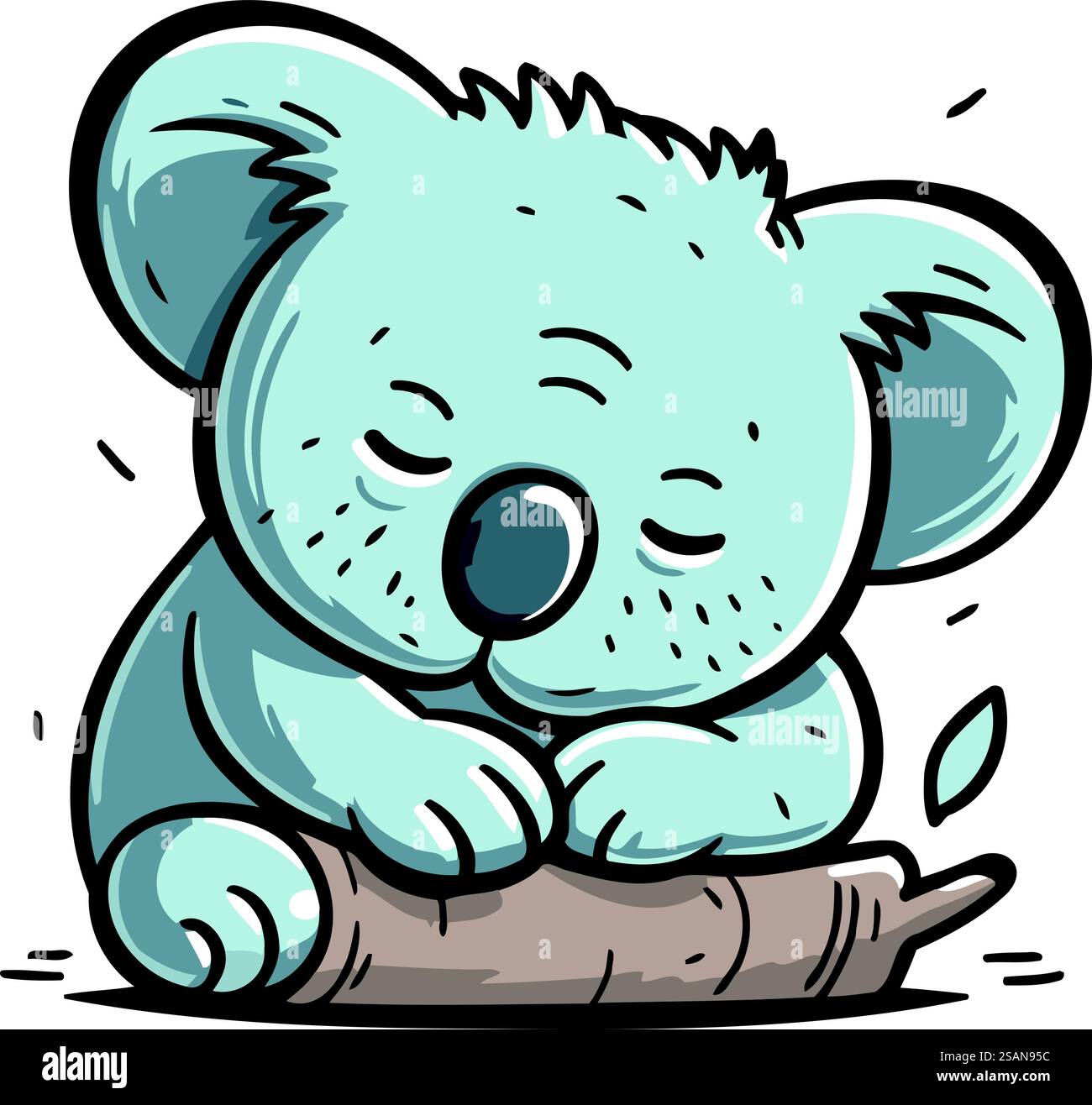 Niedlicher Karikaturkoala, der auf einem Baumstamm schläft. Vektorabbildung. Stock Vektor