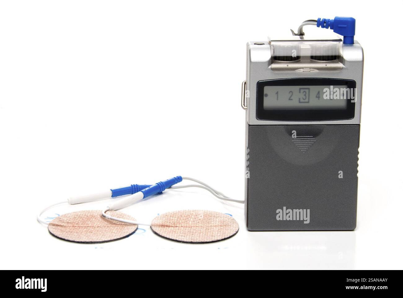 Eine medizinische TENS-Einheit zur Linderung akuter Schmerzen Stockfoto