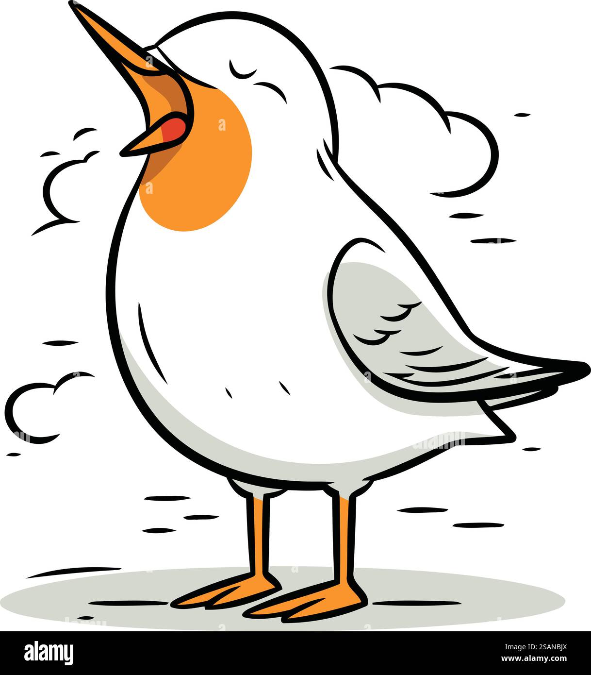 Vektorillustration einer Möwe in den Wolken. Zeichentrickstil. Stock Vektor