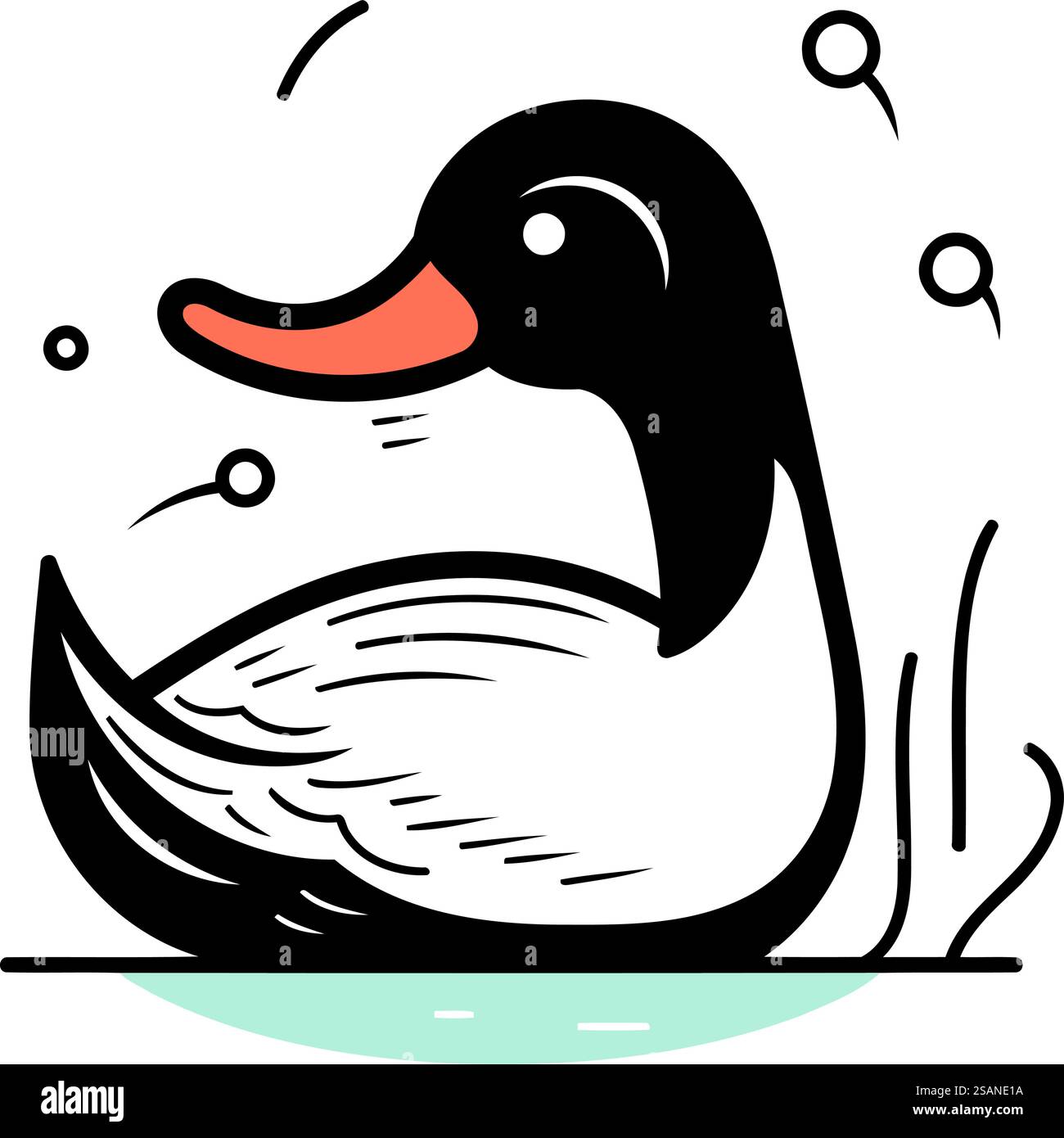 Ente auf dem Wasser. Vektorabbildung in abgewickelter Form. Stock Vektor