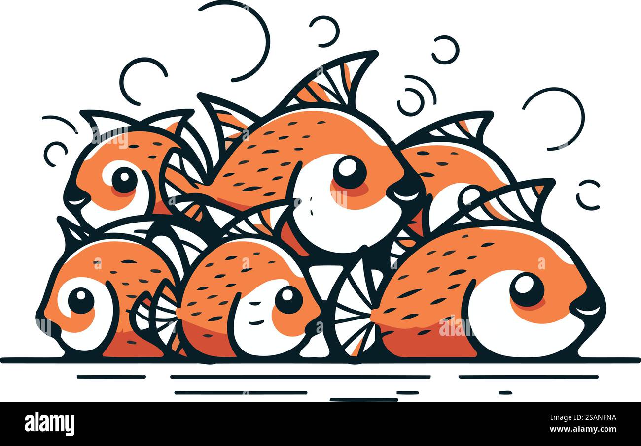 Vektor-Illustration einer Gruppe lustiger Fische. Isoliert auf weißem Hintergrund. Stock Vektor