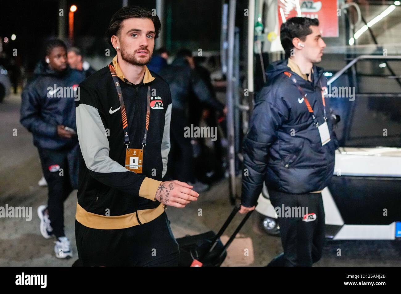 Budapest, Ungarn. 30. Januar 2025. BUDAPEST, UNGARN - JANUAR 30: Troy Parrott von AZ kommt am 30. Januar 2025 im Ferencvaros Stadion in Budapest an. (Foto von Ed van de Pol/Orange Pictures) Credit: Orange Pics BV/Alamy Live News Stockfoto