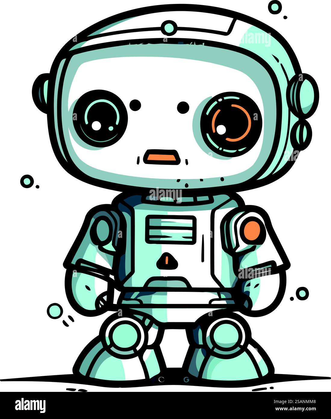 Niedlicher kleiner Roboter. Handgezeichnete Vektorgrafik. Zeichentrickstil. Stock Vektor