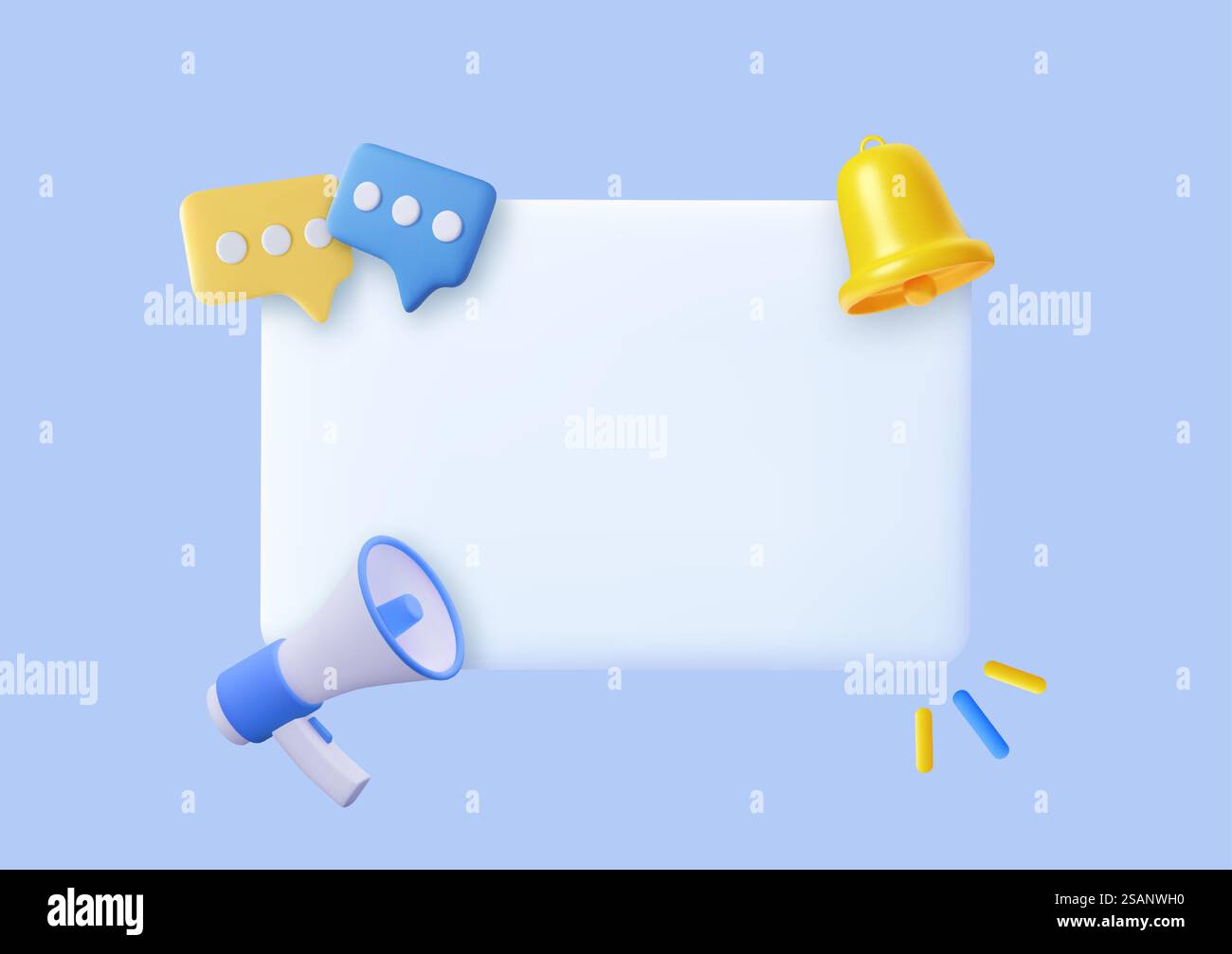 3D-Megaphone mit Sprechblase und Glockenbenbenachrichtigung. Nachrichten und Lautsprecher. Abonnieren und Newsletter-Konzept. Werbung in sozialen Medien und Ankündigung.3D Rendering. Vektorabbildung. 3D-Megaphon mit Sprechblase Stock Vektor
