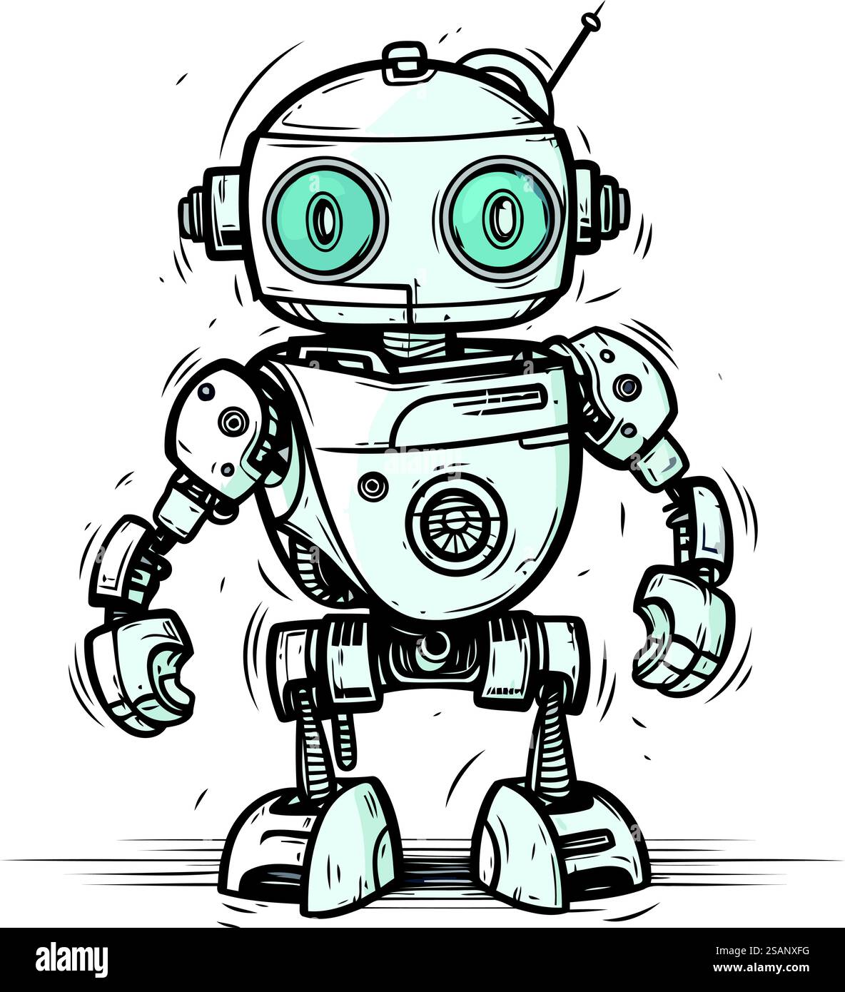 Niedlicher Karikaturroboter. Handgezeichnete Vektorillustration für Ihr Design. Stock Vektor