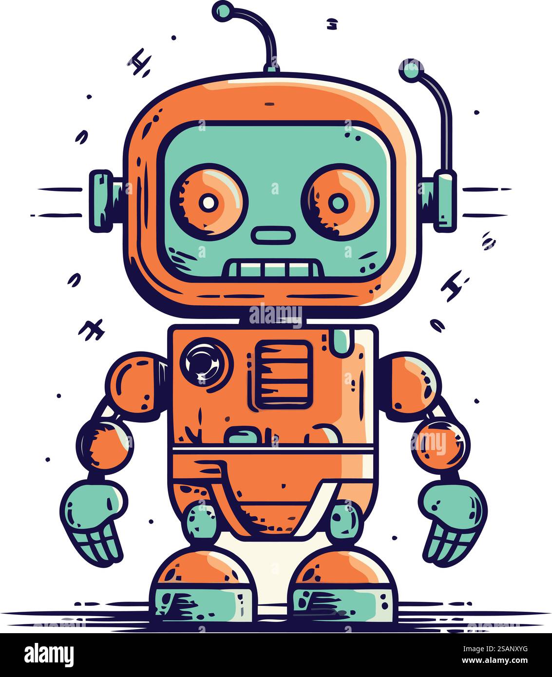 Niedliche Roboter-Cartoon-Vektor-Illustration. Symbol für handgezeichneten Retro-Roboter. Stock Vektor