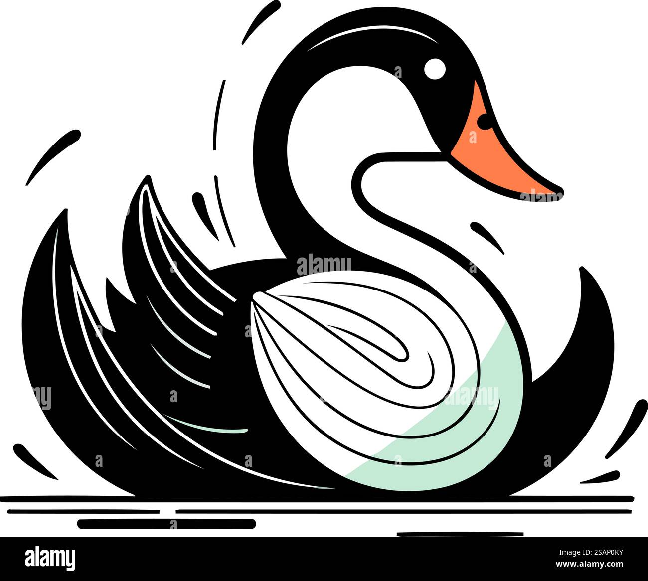 schwan auf weißem Hintergrund. Vektorabbildung in Schwarzweiß Stock Vektor