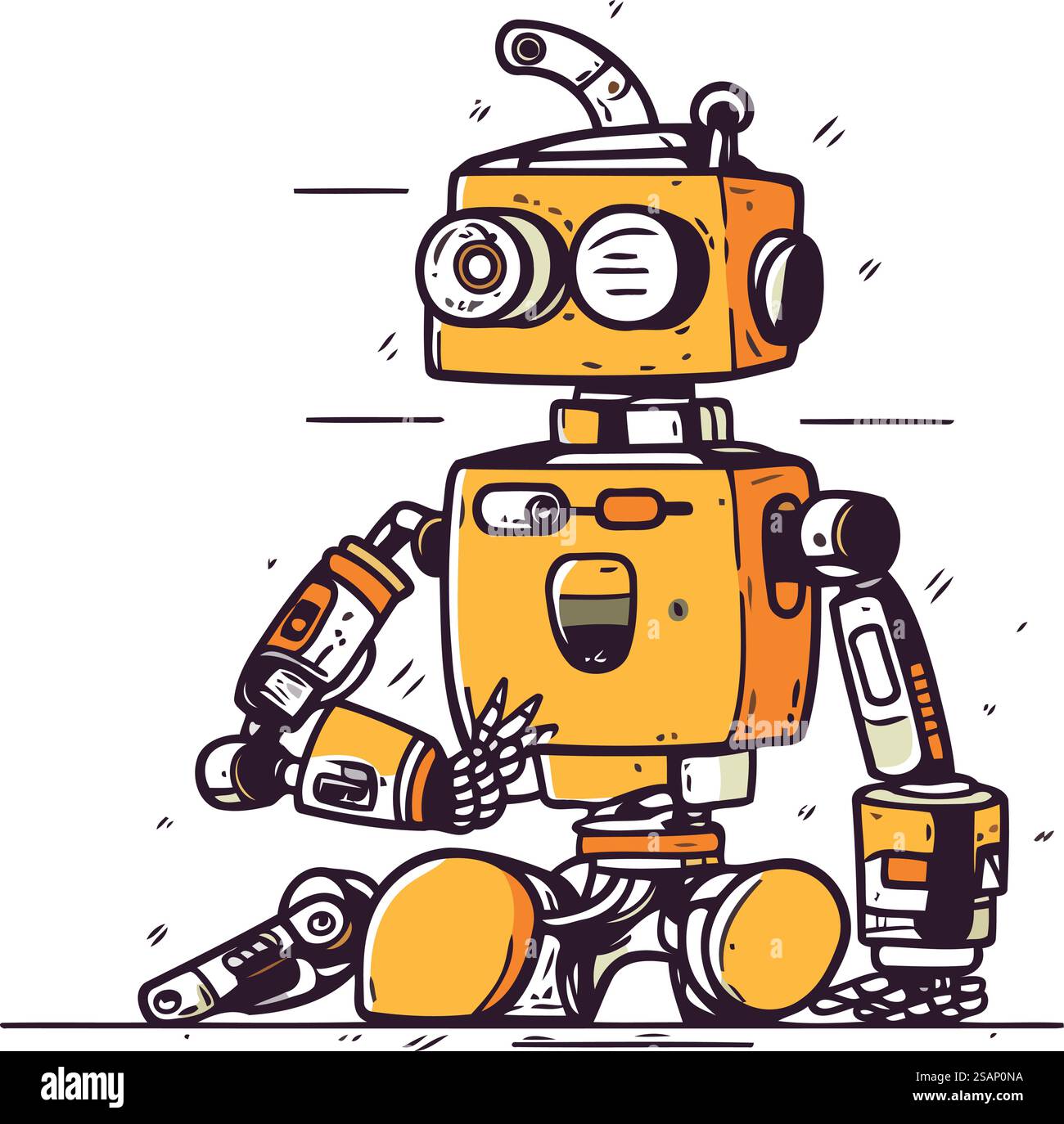 Cartoon-Roboter. Handgezeichnete Vektorillustration eines Retro-Roboters. Stock Vektor