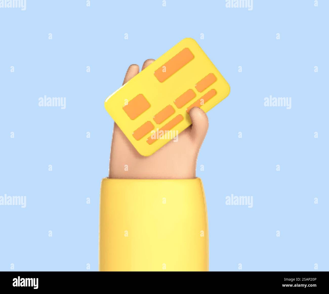 3D-Cartoon-Hand hält Debit- oder Kreditkarte. Konzept des kontaktlosen Zahlungsverkehrs oder Online-Shopping und Online-Banking. Vektor-3D-Illustration Stock Vektor