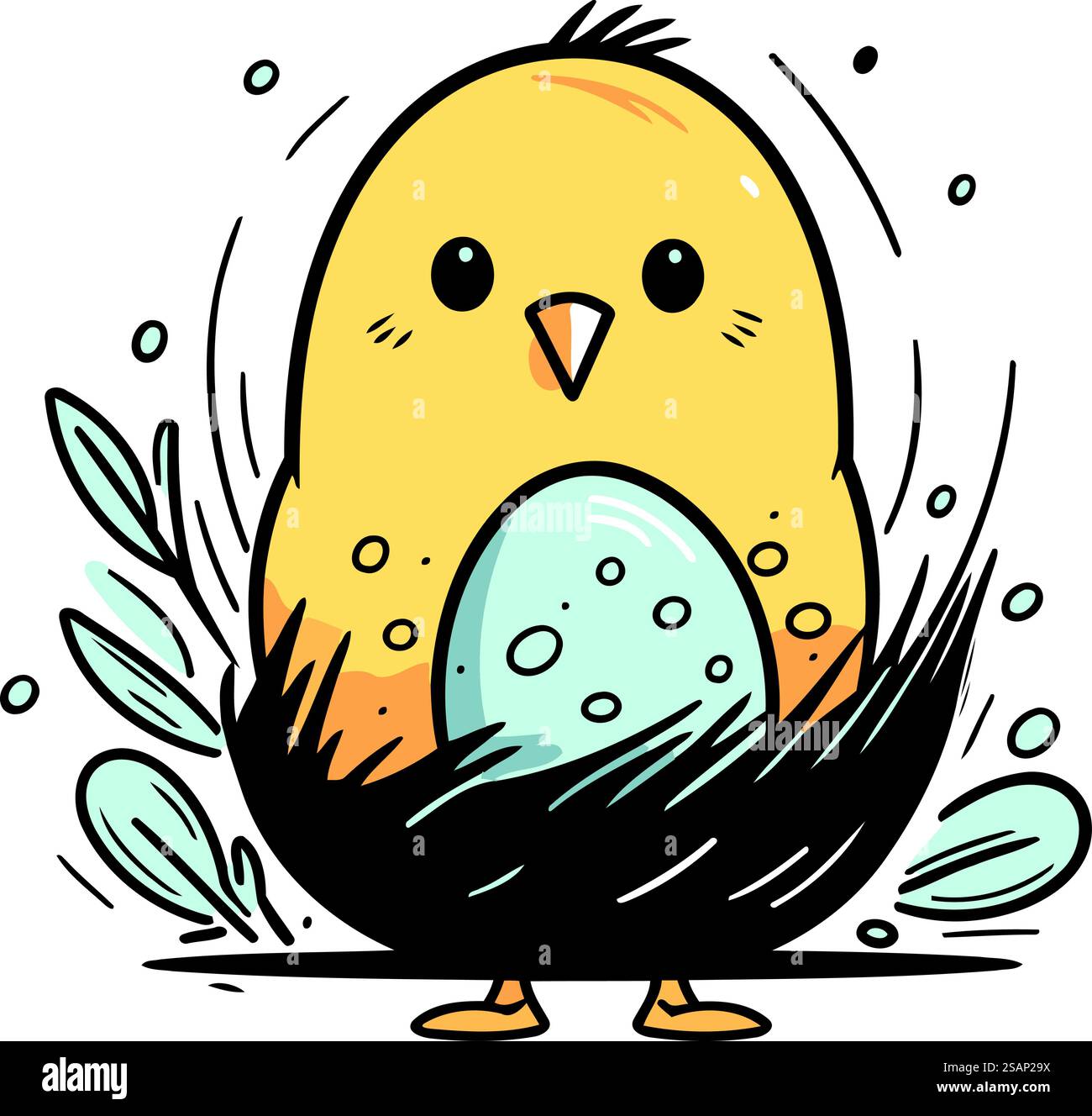 Osterküken mit Ei im Nest. Vektorillustration im Cartoon-Stil. Stock Vektor