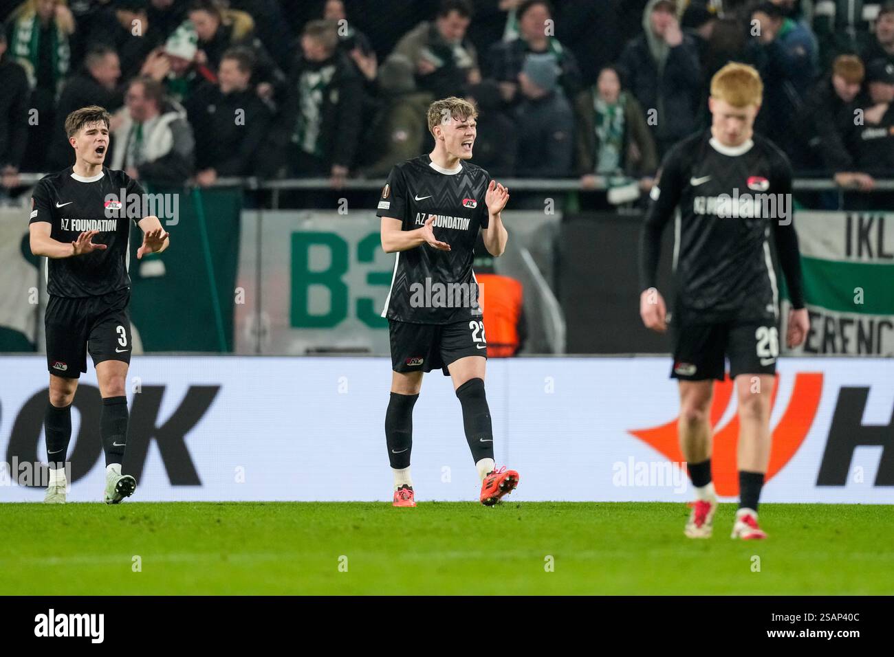 Budapest, Ungarn. 30. Januar 2025. BUDAPEST, UNGARN - JANUAR 30: Maxim Dekker von AZ Shouts während des Spiels der UEFA Europa League zwischen Ferencvaros und AZ Alkmaar im Ferencvaros Stadion am 30. Januar 2025 in Budapest. (Foto von Ed van de Pol/Orange Pictures) Credit: Orange Pics BV/Alamy Live News Stockfoto