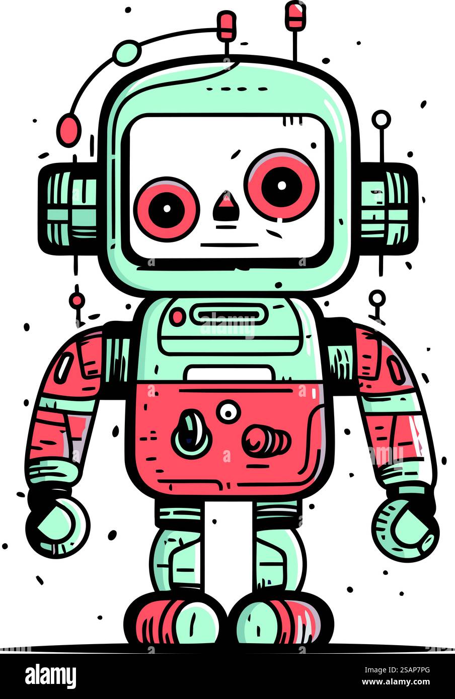 Niedlicher Roboter. Hand gezeichnete Vektorillustration im Doodle-Stil. Stock Vektor