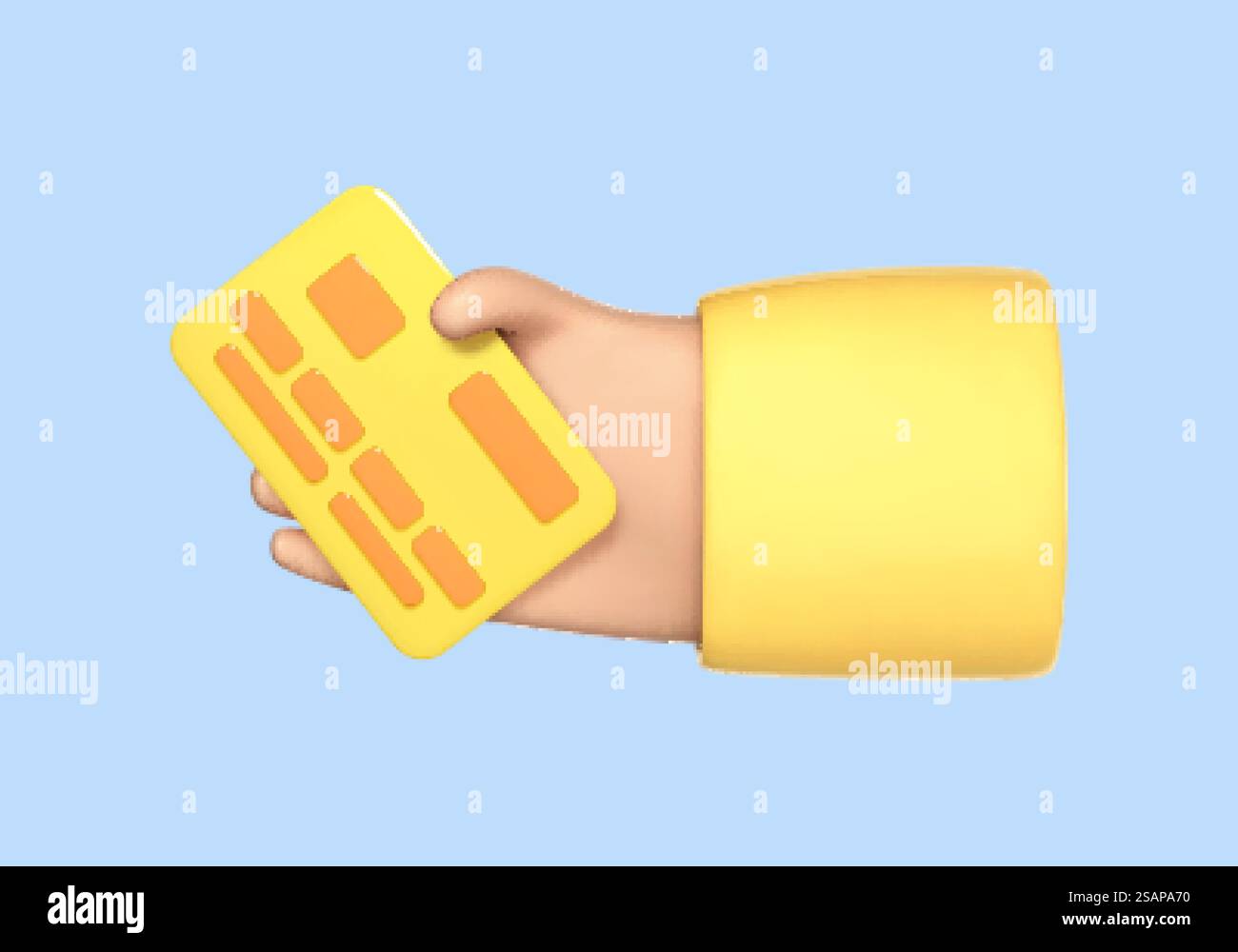 3D-Cartoon-Hand hält Debit- oder Kreditkarte. Konzept des kontaktlosen Zahlungsverkehrs oder Online-Shopping und Online-Banking. Vektor-3D-Illustration Stock Vektor