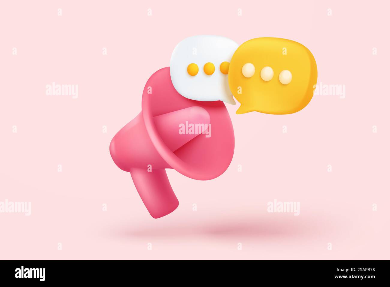 3D-Megaphon-Lautsprecher oder Lautsprecher-Bullhorn für Ansage-Werbung im Hintergrund, Megaphon-lauter Hailer mit Mikrofon, Freisprechanlage 3D-Symbol-Vektor-Illustration für Warnung und Ansage Stock Vektor