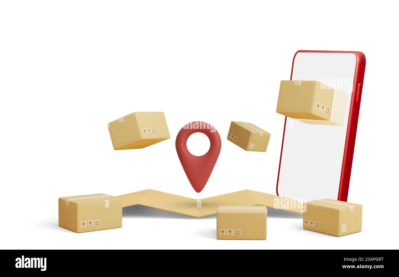 Paketzustellung. Konzept für schnellen Lieferservice. Vektorabbildung. Stock Vektor