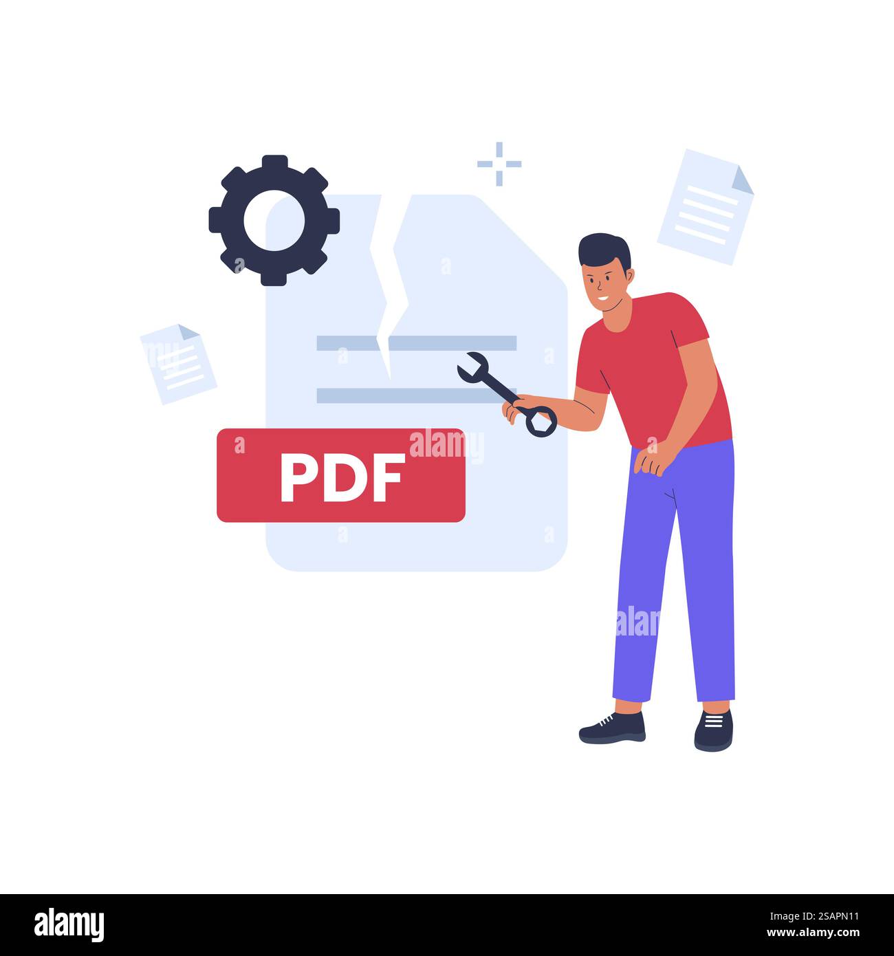 Abbildung des PDF-Reparaturkonzepts. Konzept zur Dateibearbeitung. Illustration der Vektorabwicklung Stock Vektor