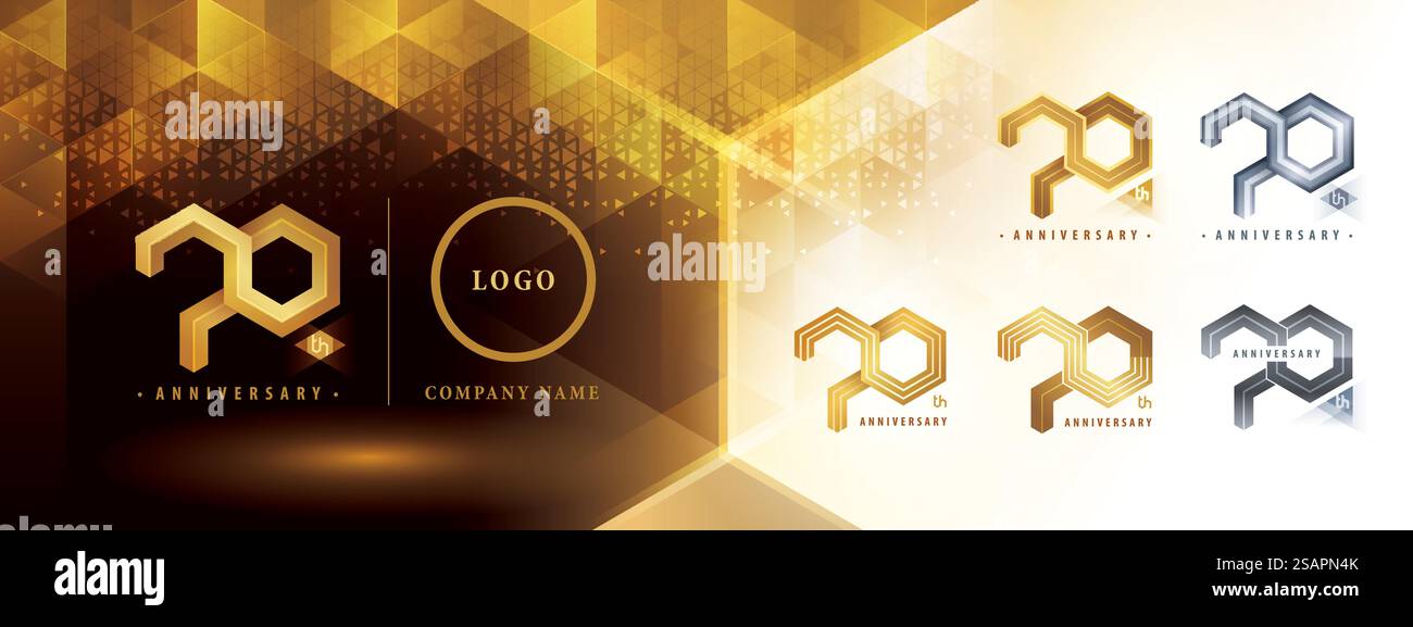 Logodesign zum 70. Jahrestag, Jubiläumsfeier zum 70. Jahrestag. Abstraktes Hexagon Infinity-Logo, 70 Jahre Logo Gold für Festveranstaltung, Einladung. Netzwerk Polygon Geometrisch, Sechskantnummer Stock Vektor