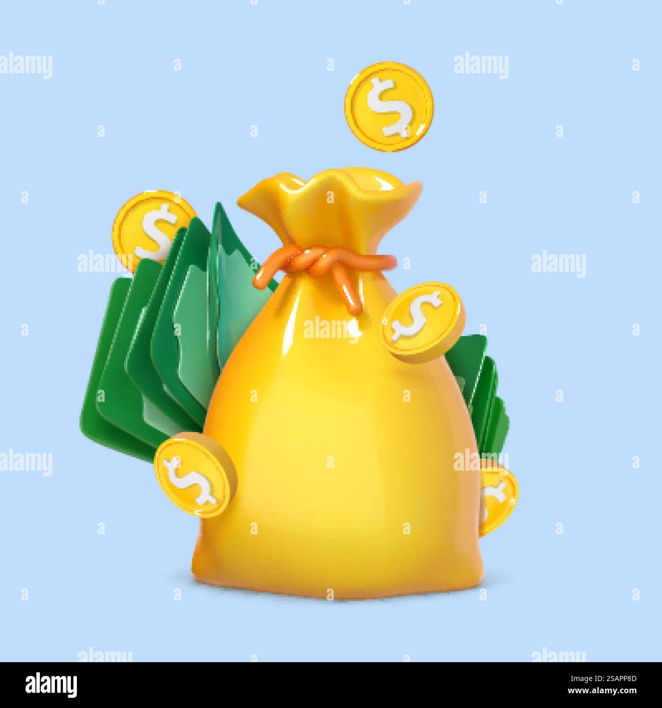 Geldbeutel mit Dollarscheine und Münzen isoliert auf blauem Hintergrund. Online-Zahlung. Geschäfts- und Finanzkonzept. Vektor-3D-Illustration Stock Vektor