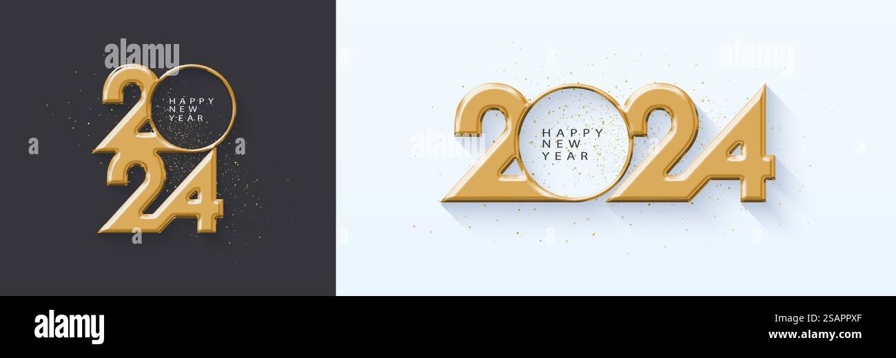 Neujahr Vektornummerndesign. Mit luxuriösen Goldnummern. Design für Grüße, Einladungen und Feiern der Neujahrsfeier 2024. Stock Vektor