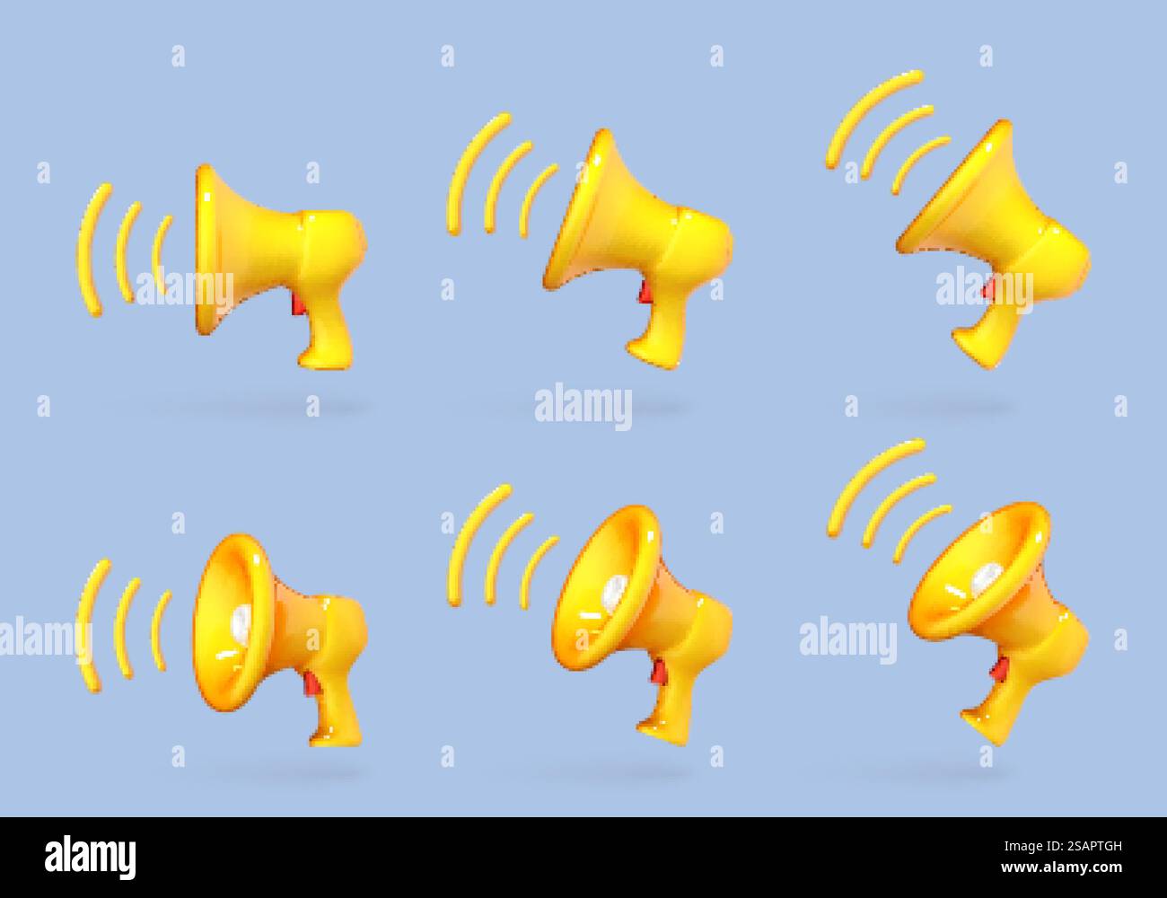 Megaphon-Set für 3D-Zeichentrickfilme. Symbole Lautsprecher. Soziale Medien. Werbung und Werbung. Vektor 3D-Illustration Marketing Time Konzept Stock Vektor