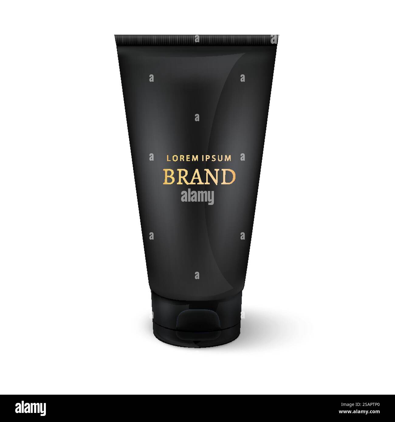 Schwarzes elegantes Kunststoffrohr mit schwarzer Kappe. Werbung für Kosmetikprodukte entwerfen. Vektormodell... Schwarzes elegantes Kunststoffrohr mit schwarzer Kappe. Stock Vektor