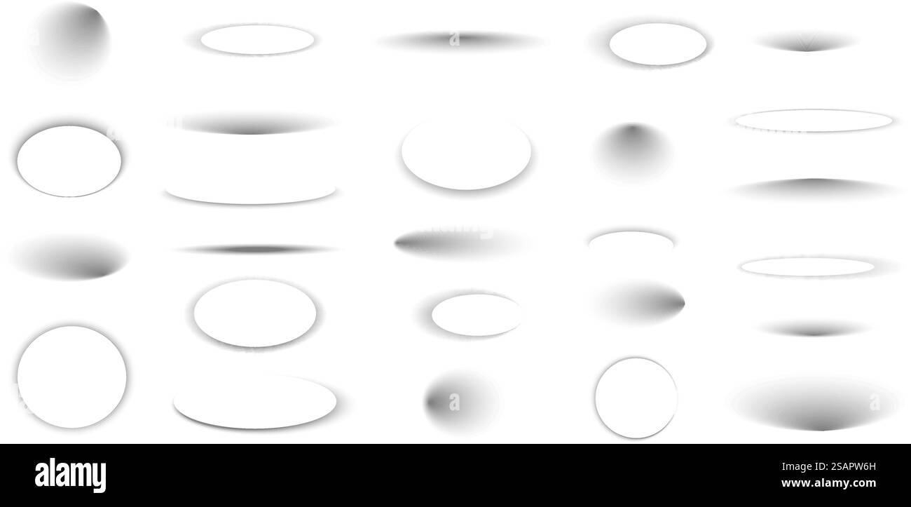 Kreisschattenlayouts. Schwarze abstrakte runde, bedeckte Formen mit verschiedenen Effekten von Schatten und Beleuchtung, einfaches Design mit Raumkante. Vektorsatz der Illustration des Layoutschattenkreises. Kreisschattenlayouts. Schwarze abstrakte runde, bedeckte Formen mit unterschiedlichen Schattierungen und Beleuchtungseffekten, einfaches Designelement mit Raumkanten. Vektorsatz Stock Vektor