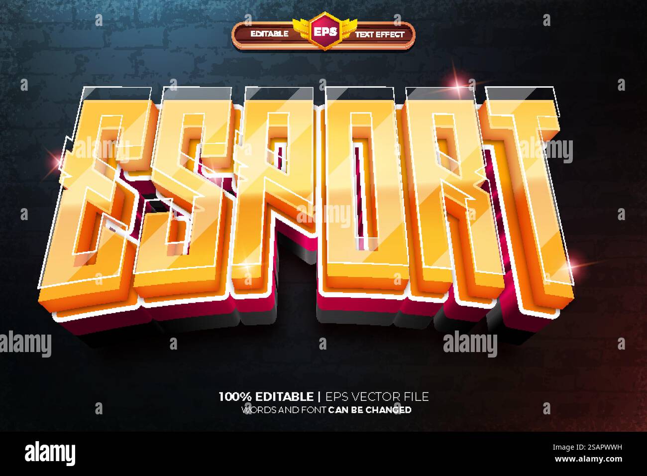 Super esport Red White 3D Texteffekt Logo-Vorlage Stock Vektor