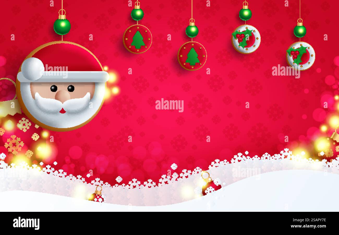 Weihnachtskarte Vektor Hintergrund, bunte Elemente und Ornament in rotem Hintergrund. Vektorabbildung. Stock Vektor