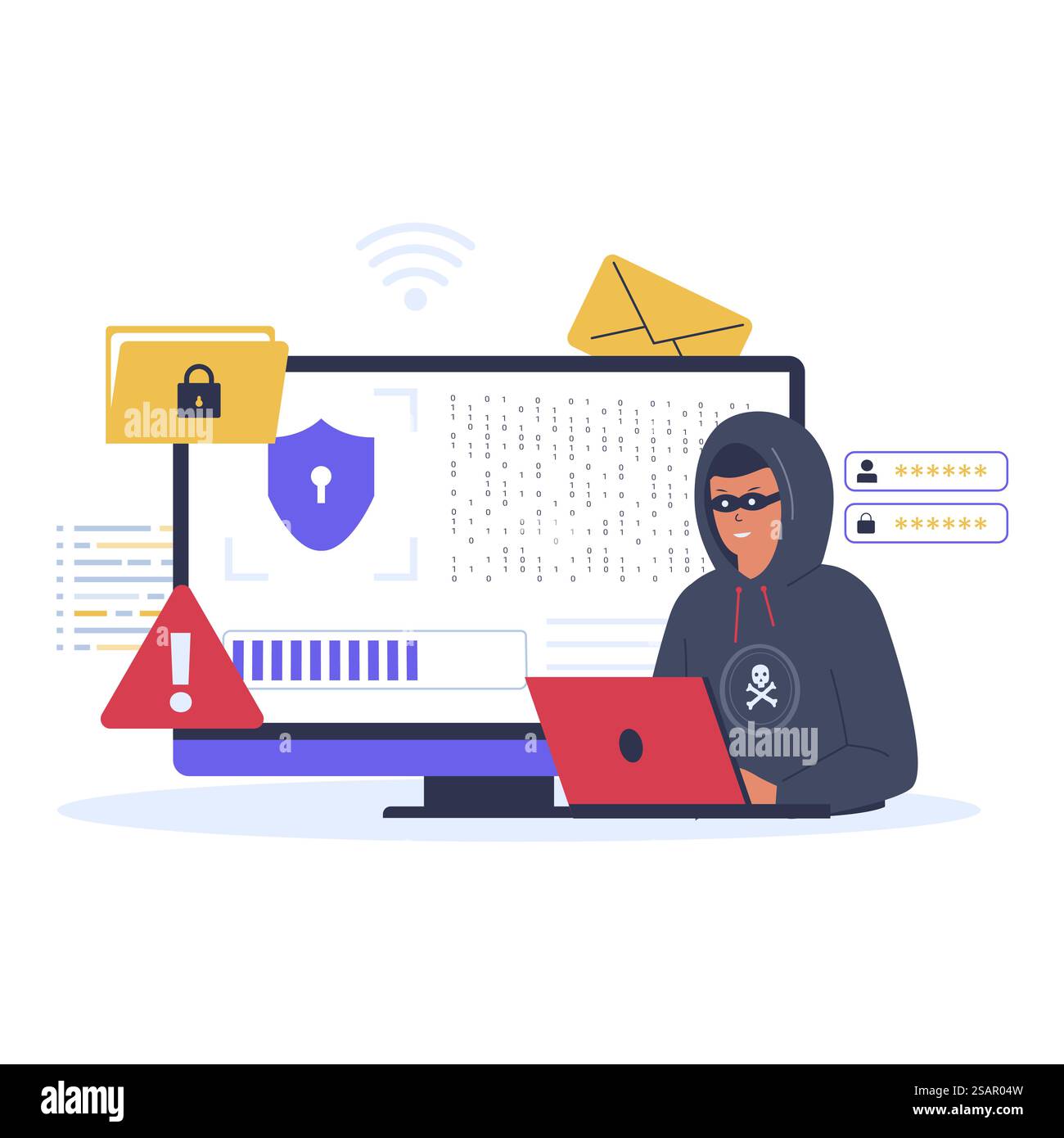 Illustrationskonzept für Hackerangriffe. Illustration der Vektorabwicklung Stock Vektor