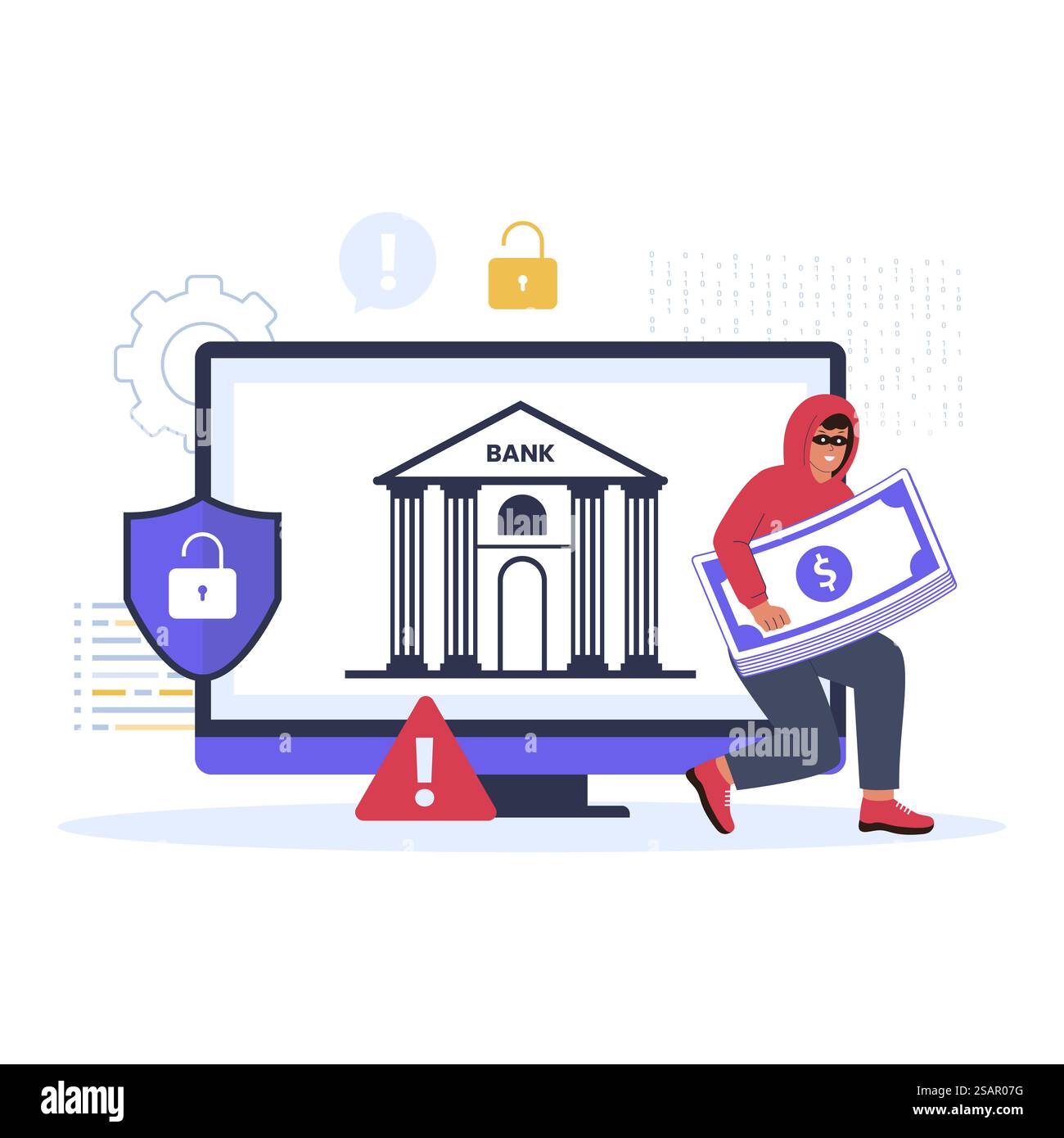 Angriffskonzept für bankhacking-Angriffe. Illustration der Vektorabwicklung Stock Vektor