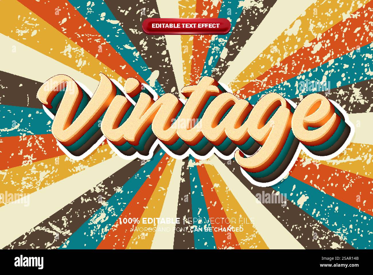 Retro Vintage 3D-Texteffekt, bearbeitbar Stock Vektor