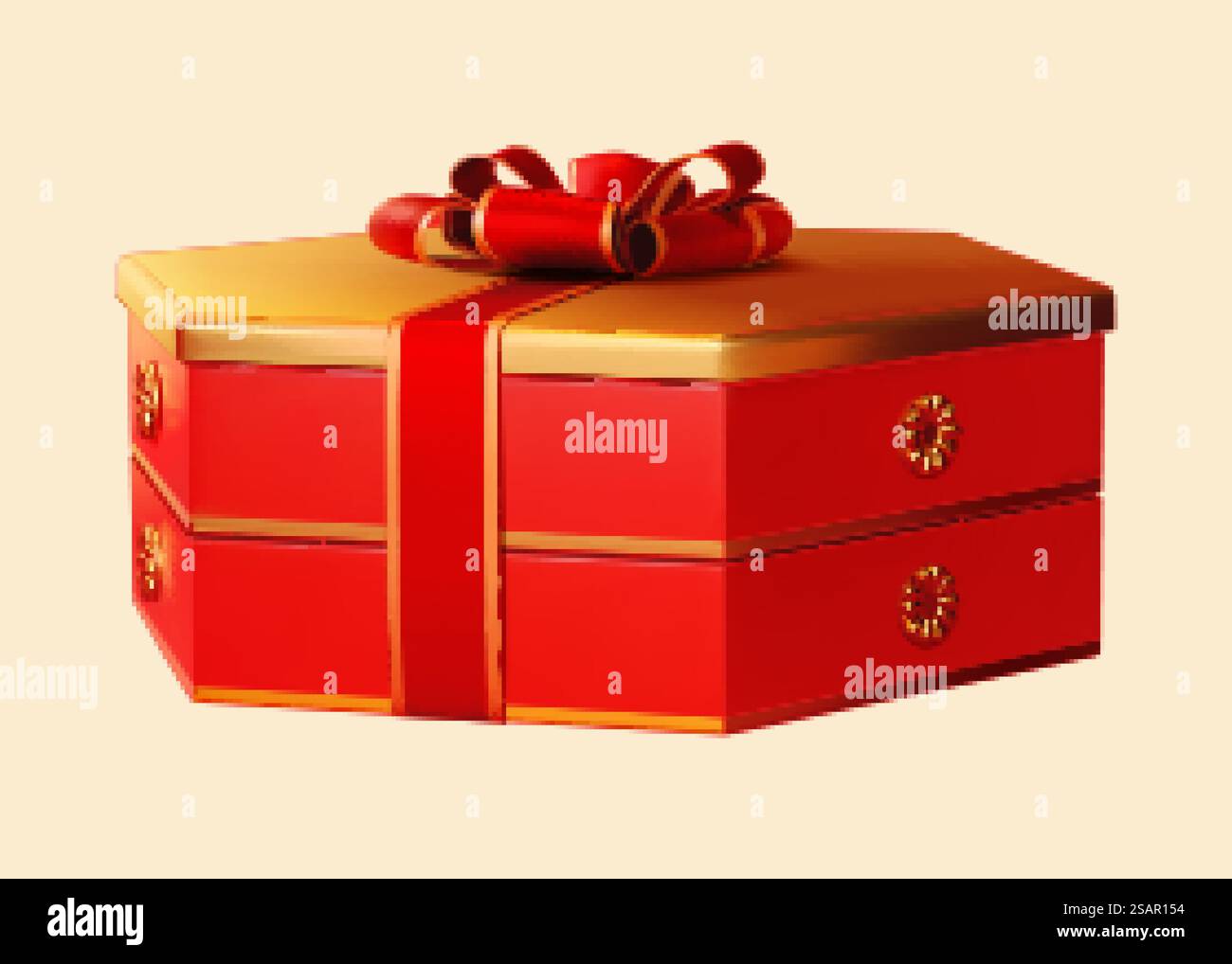 Rote sechseckige Geschenkbox für Neujahr Stock Vektor