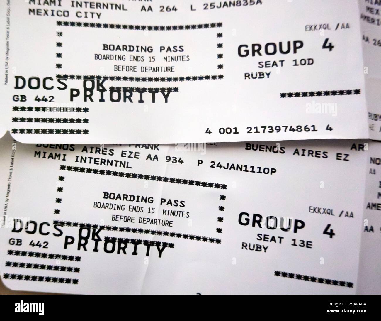 Bordkarten für Fluggesellschaften Stockfoto
