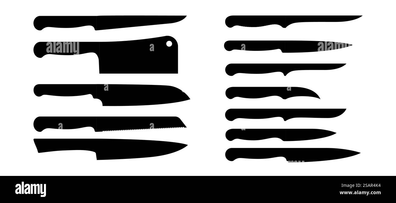 Messer-Silhouetten. Küchenbesteck und Metzgerei Kochgerät aus Metall. Schwarzes, scharfes Kochgeschirr. Verschiedene Küchenutensilien zum Zubereiten von Speisen. Isolierte Haushaltsdolche Set. Vektorutensilien Embleme Mockups. Messer-Silhouetten. Küchenbesteck und Metzgerei Kochgerät aus Metall. Schwarzes Kochgeschirr. Verschiedene Küchenutensilien zum Zubereiten von Speisen. Isolierte Haushaltsdolche Set. Vektorutensilien-Embleme Stock Vektor Messer-Silhouetten. Küchenbesteck und Metzgerei Kochgerät aus Metall. Schwarzes, scharfes Kochgeschirr. Verschiedene Küchenutensilien zum Zubereiten von Speisen. Isolierte Haushaltsdolche Set. Vektorutensilien Embleme Mockups. Messer-Silhouetten. Küchenbesteck und Metzgerei Kochgerät aus Metall. Schwarzes Kochgeschirr. Verschiedene Küchenutensilien zum Zubereiten von Speisen. Isolierte Haushaltsdolche Set. Vektorutensilien-Embleme Stock Vektor