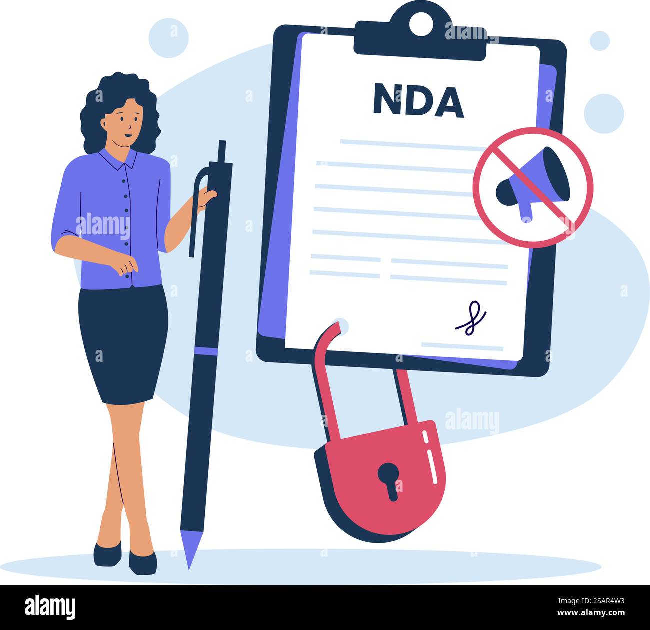 Vertragskonzept der Geheimhaltungsvereinbarung. Illustration der Vektorabwicklung Stock Vektor