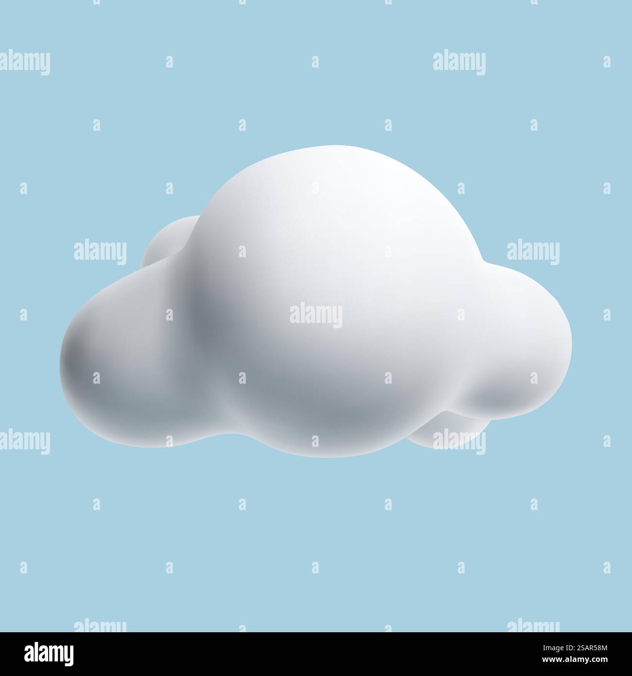 Weiße 3D-Wolken isoliert auf blauem Hintergrund. Rendern Sie ein weiches, rundes Cartoon-Symbol mit flauschigen Wolken am blauen Himmel. Stock Vektor