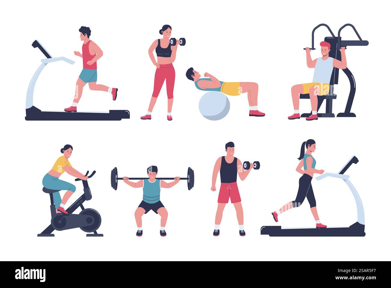 Die Leute in der Vektorkollektion des Sporthauses. Gesundes Fitness-Sport-Workout. Vektorillustrationen Sammlungsset Stock Vektor