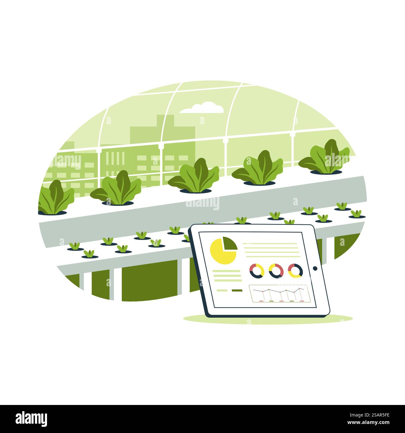 Hydroponische Pflanzenlandtechnik. Intelligentes Konzept zur Illustration von Bauernhöfen. Vektorabbildung flach Konzept Stock Vektor