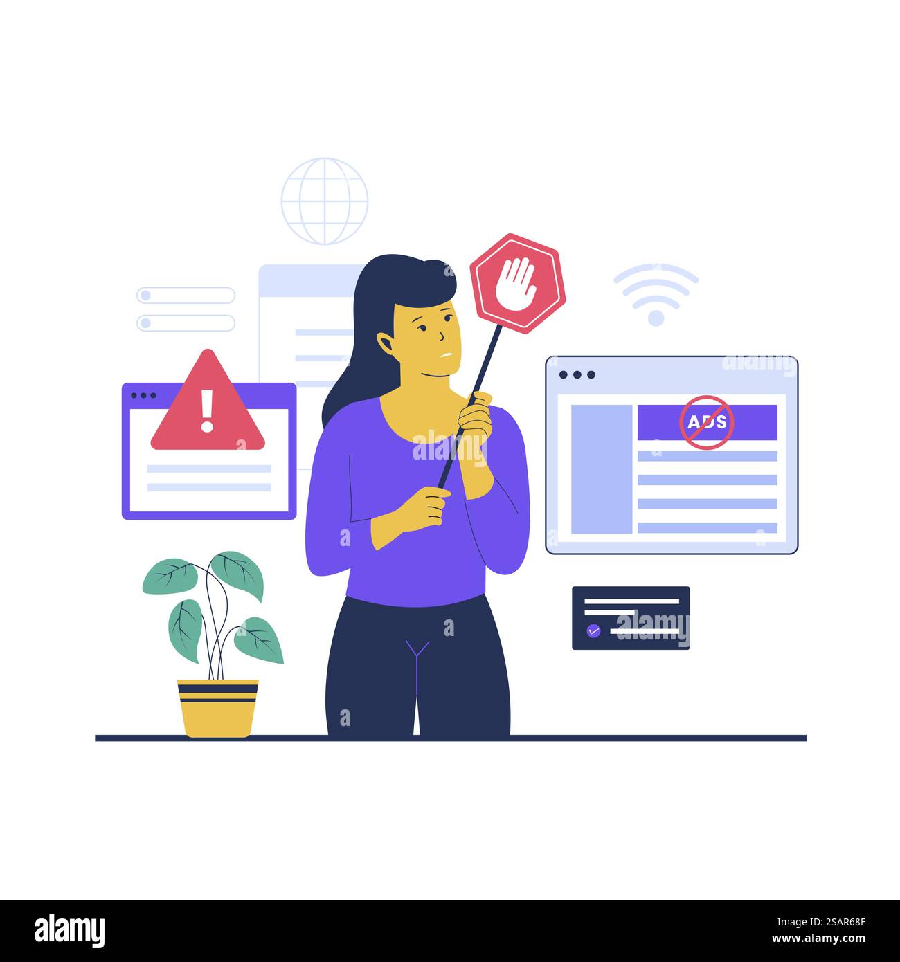 Ads-Block-Konzept-Illustration. Illustration des flachen Vektors auf weißem Hintergrund isoliert Stock Vektor